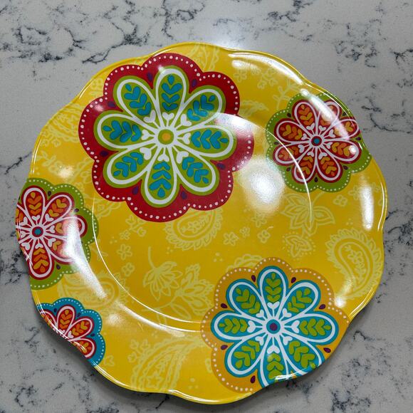 Pier 1 SUNNY FLORAL melamine dinner Plate / Salad Plate bright colors flowers - Picture 6 of 8